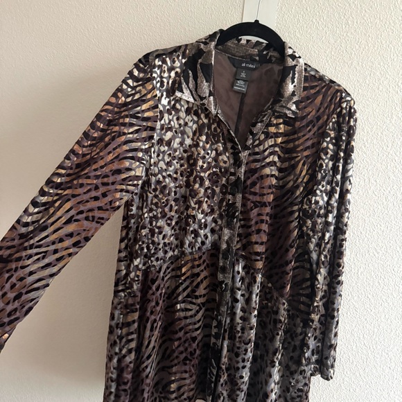 Ali Miles Velvet Velour Burnout Mixed Animal Print Blouse 3/4 Sleeve Boho - Picture 4 of 12